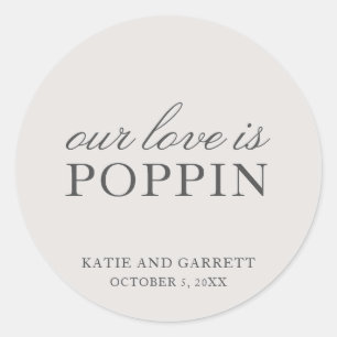 Onze Liefde Is Poppin Elegant Grijze Trouwgunst Ronde Sticker
