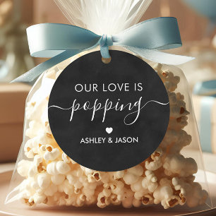 Onze Liefde is Popping, Popcorn Chalkboard bruilof Bedankjes Labels