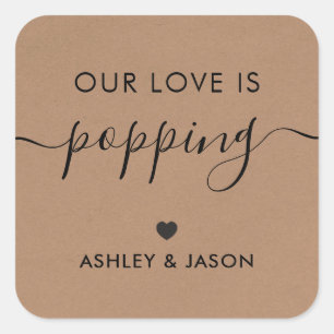 Onze Liefde is Poppping, Popcorn Label, Bruiloft, Vierkante Sticker