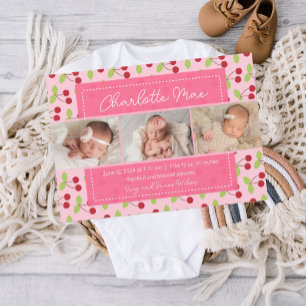 Onze liefste Aankomst Cherry Meisje Baby Aankondig Aankondiging