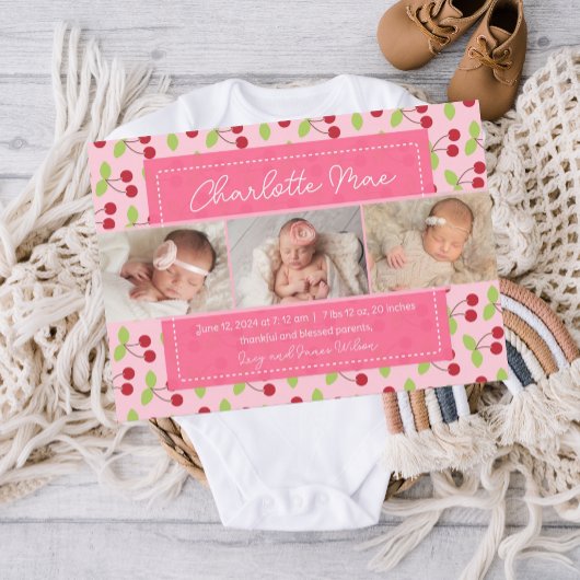 Onze liefste Aankomst Cherry Meisje Baby Aankondig Aankondiging