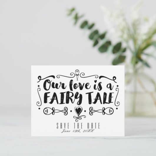 ONZE LIEFT IS EEN VRIJE TALE Weddenschap Save the Aankondigingskaart (Staand voorkant)