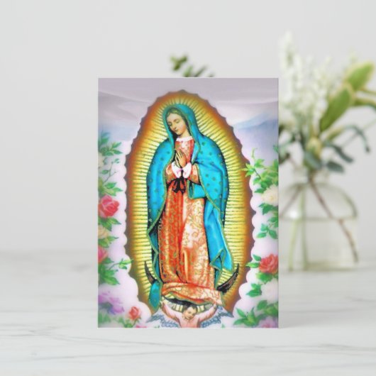 Onze Lieve Vrouw van Guadalupe Bloemen met Gebed Feestdagenkaart (Staand voorkant)