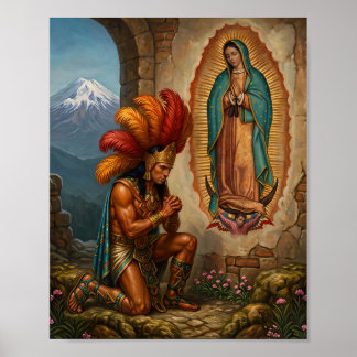 Onze Lieve Vrouw van Guadalupe en Azteekse Krijger Poster