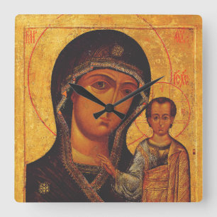 Onze-Lieve-Vrouw van Kazan Orthodoxe Icoon Vierkante Klok