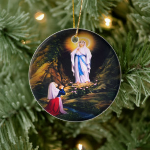 Onze Lieve Vrouw van Lourdes met Gebed Keramisch Ornament