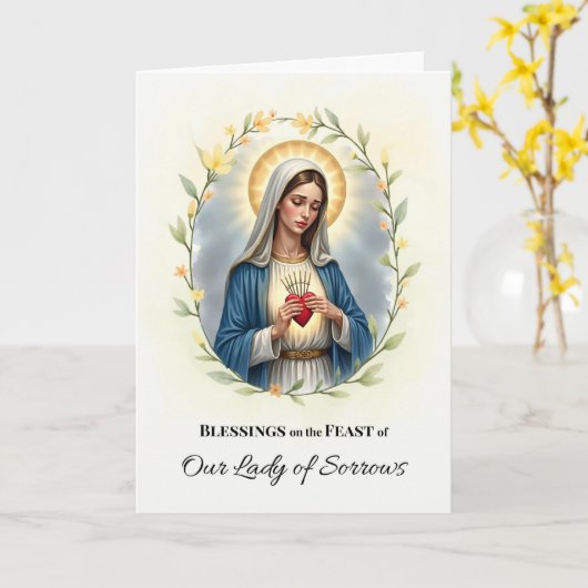 Onze-Lieve-Vrouw van Smarten Feestdag Zegeningen K Kaart (Gele Bloem)