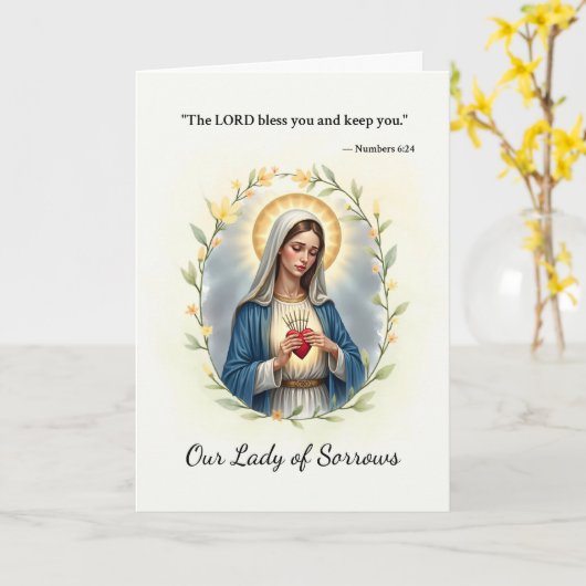 Onze Lieve Vrouw van Smarten Gods Vrede en Zegenin Kaart (Gele Bloem)