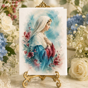 Onze Lieve Vrouwe Zegeningen Aqua Blauwe Bloemstuk Kaart