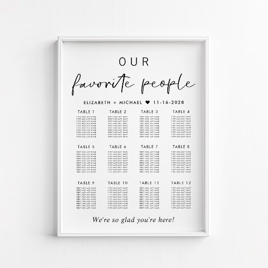Onze Lievelingsmensen 12 Tafel Trouw Stoelenkaart Poster