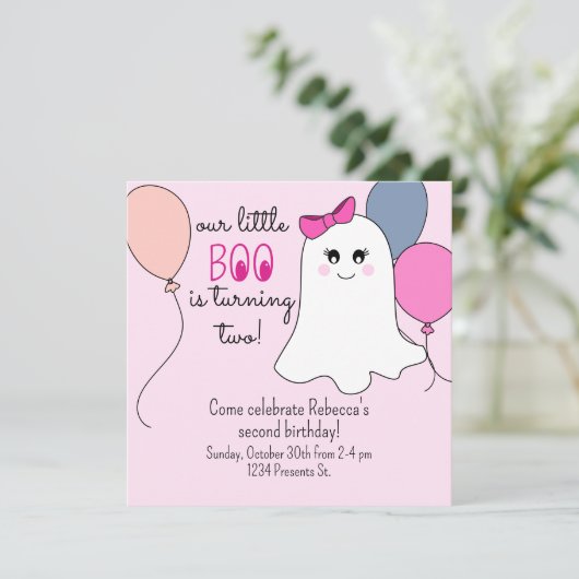 Onze Little Boo 2e verjaardagsfeestje uitnodiging (Staand voorkant)