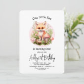 Onze Little Fox Cottagecore Script 1e Verjaardag Kaart (Staand voorkant)