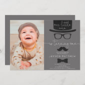 Onze Little Man jongen 1e verjaardagsfeestje foto Kaart (Voorkant / Achterkant)