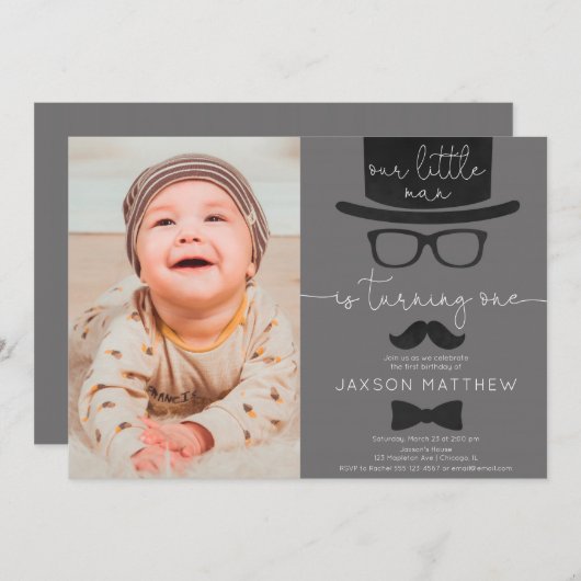 Onze Little Man jongen 1e verjaardagsfeestje foto Kaart (Voorkant / Achterkant)