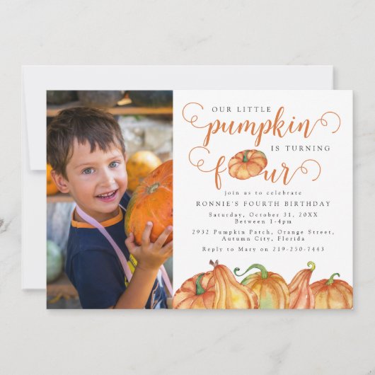 Onze Little Pumpkin 4e verjaardagsfeestje uitnodig Kaart (Voorkant)