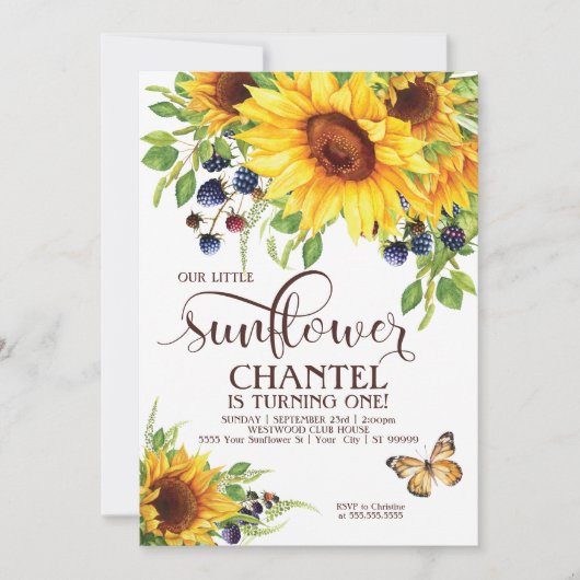 Onze 'Little Sunflower Birthday' Uitnodiging Boho (Voorkant)