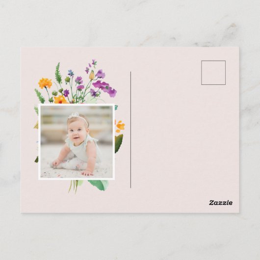 Onze Little Wildflower 1e Verjaardag heldere bloem Briefkaart (Achterkant)