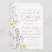 Onze Little Wildflower Uitnodiging, 1e verjaardag Kaart (Voorkant / Achterkant)