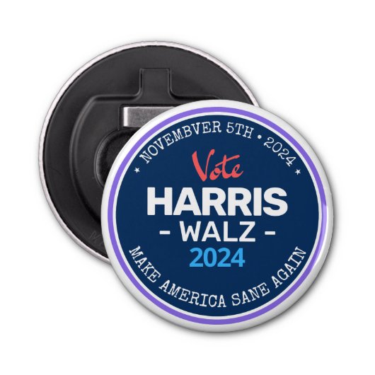 Onze Make America Sane Again Harris Walz 2024 Button Flesopener (Voorkant)
