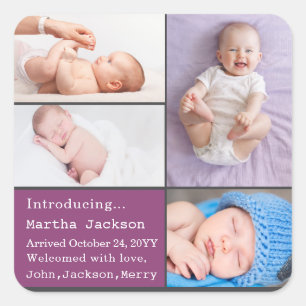 Onze Meisje Baby Fotocollage Geboorteaankondiging Vierkante Sticker