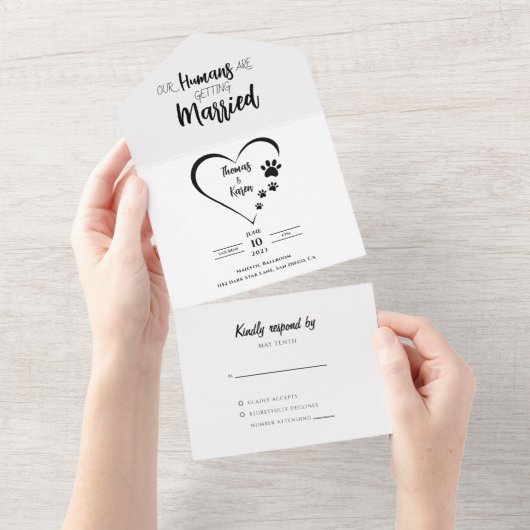 Onze mensen Getting Married Dog Foto All In One Uitnodiging (Afscheurbaar)