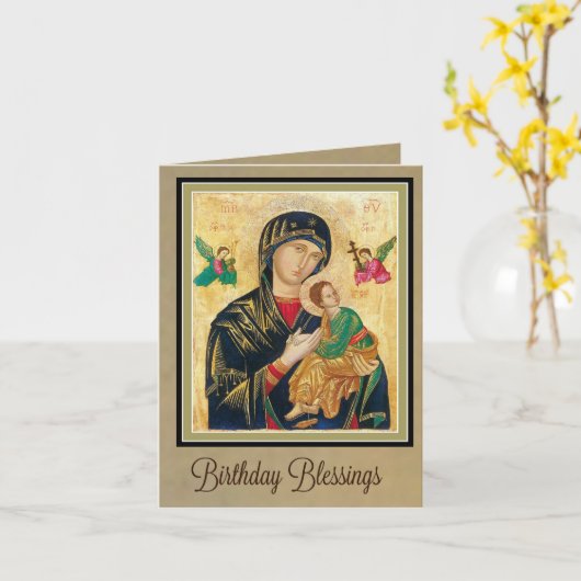 Onze Moeder van Perpetual Help Verjaardag Kaart (Gele Bloem)
