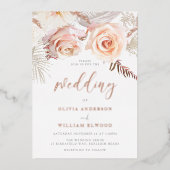 Onze mooie bruiloft: Blush Floral & Roos Gold Folie Uitnodiging (Voorkant)