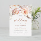 Onze mooie bruiloft: Blush Floral & Roos Gold Folie Uitnodiging (Staand Voorkant)