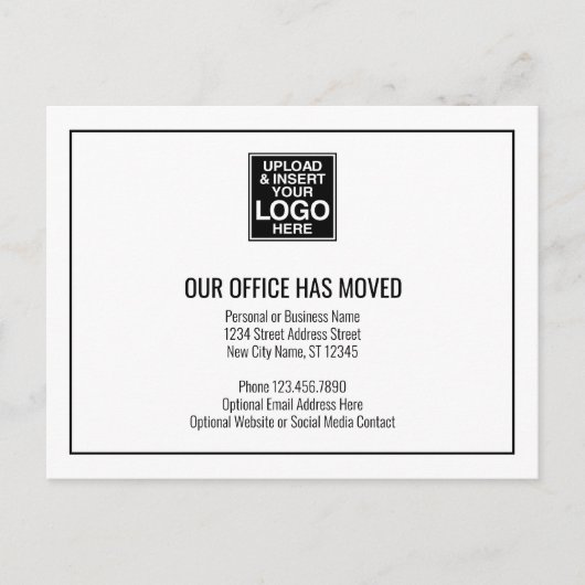 Onze nieuwe adresgegevens met zakelijke Logo Aankondigingskaart (Voorkant)