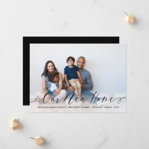 Onze nieuwe Home Elegant Script Family Foto Bewegi Aankondiging