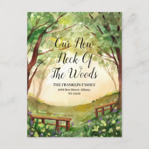 Onze nieuwe nek van de Bossen die nieuw adres bewe Aankondigingskaart