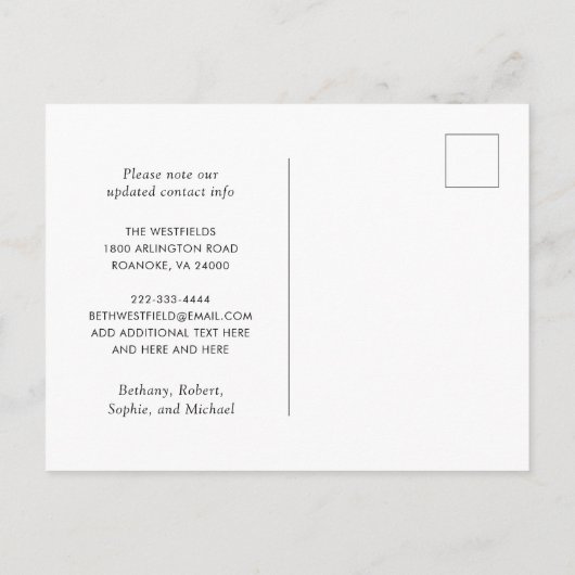 Onze nieuwe Thuisbloemen, bloemen en olievloeiing Aankondigingskaart (Achterkant)