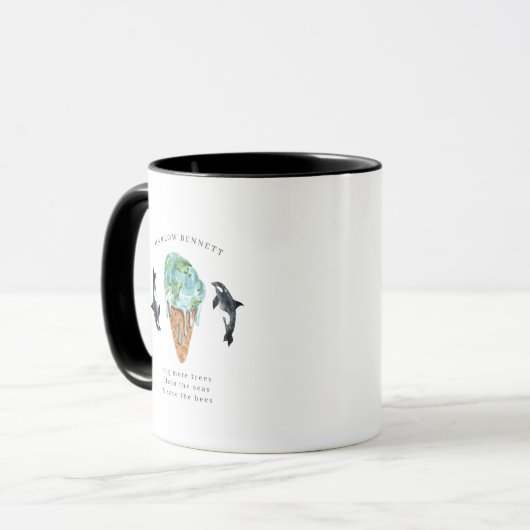 Onze oceanen reinigen | Waterverf Orca Whale Monog Mok (Voorkant links)