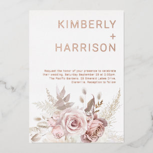 Onze prachtige bruiloft: Roos Gold & Blush Floral Folie Uitnodiging