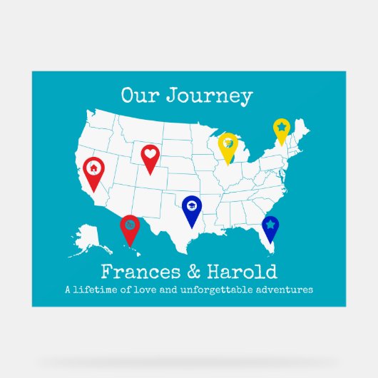 Onze reis - gepersonaliseerde USA Map Milestone Acryl Bord (Voorkant)