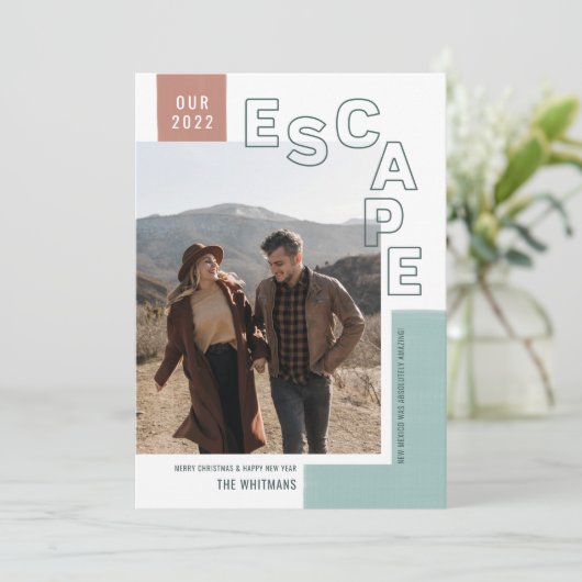 Onze Reis Ontsnapping | Boho Modern Foto Kerstmis Feestdagenkaart (Staand voorkant)