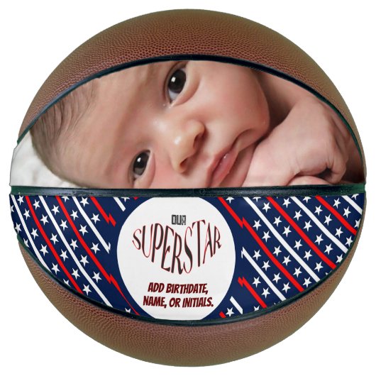 Onze superster rood, wit en blauw basketbal (Voorkant)