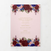 Onze Trouw Burgundy Blauwe Bloemachtige Trouw Uitn Drieluik Uitnodiging (Cover)