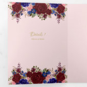 Onze Trouw Burgundy Blauwe Bloemachtige Trouw Uitn Drieluik Uitnodiging (Binnenzijde eerst)