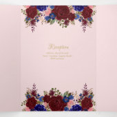 Onze Trouw Burgundy Blauwe Bloemachtige Trouw Uitn Drieluik Uitnodiging (Binnenkant midden)