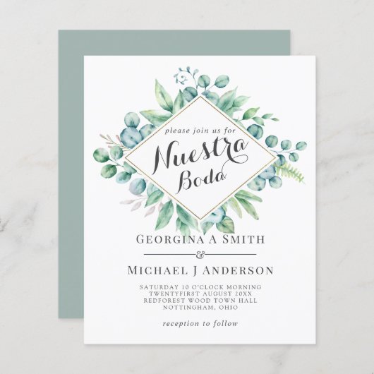 Onze Trouw Uitnodiging - Eucalyptus Modern (Voorkant / Achterkant)