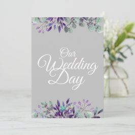 Onze trouwdag Floral Grey White Typografie Kaart