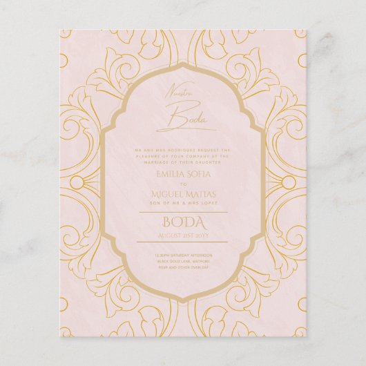 Onze Trouwdag Gouden Lijst Spaans Huwelijks UITNOD (Voorkant)