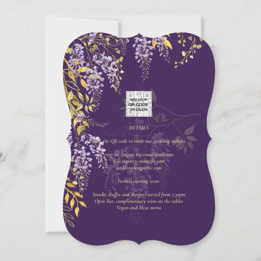 Onze Trouwdag Lilac Wisteria Trouwuitnodiging Spaa Kaart (Achterkant)