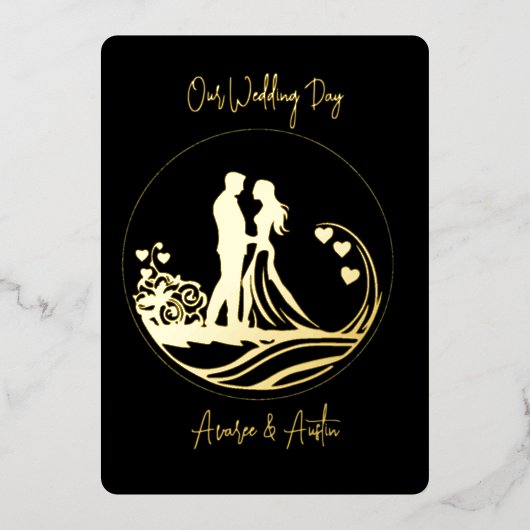 Onze trouwdag paar gouden folie uitnodiging (Voorkant)