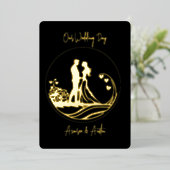 Onze trouwdag paar gouden folie uitnodiging (Staand Voorkant)