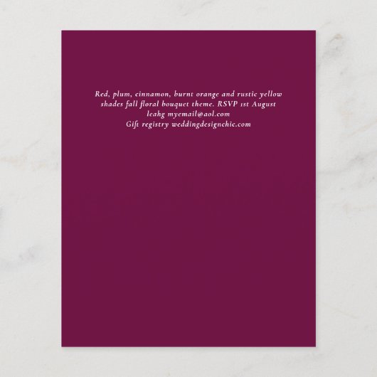 ONZE TROUWDAg Plum Herfst Bloemen Spaans Huwelijk Flyer (Achterkant)