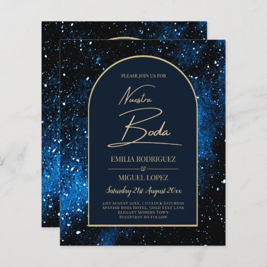 ONZE TROUWdag Starnacht Navyblauw Goud UITNODIGING (Voorkant / Achterkant)