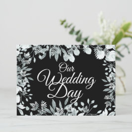 Onze Trouwdag Tuin Bloemen Wit Typografie Kaart