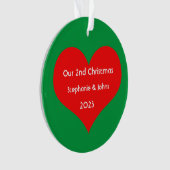 Onze tweede kerst samen Rode Hart 2023 Schattige Ornament (voorkant)